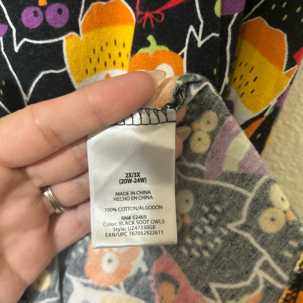 Halloween Owl Sleep Dress Black Soot Plus Size 2X/3X Cotton Nightgown V-Neck - Picture 3 of 7